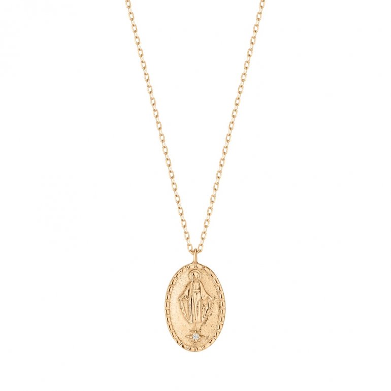 10k Yellowgold Oval Jesus Necklace with Diamonds