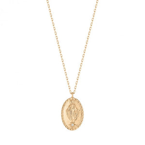 10k Yellowgold Oval Jesus Necklace with Diamonds