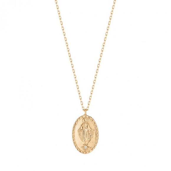 10k Yellowgold Oval Jesus Necklace with Diamonds