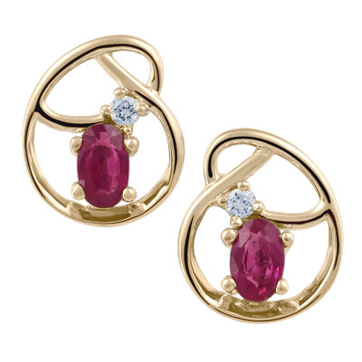 (0.27cttw) Yellow Gold Ruby Earrings with Canadian Diamond