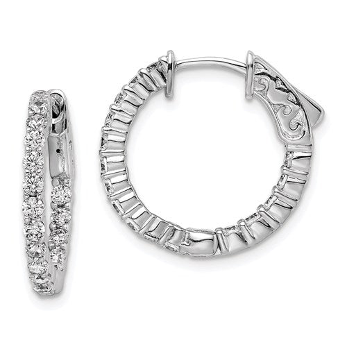 (15mm)Sterling Silver CZ Stones In And Out Round Hoop Earrings