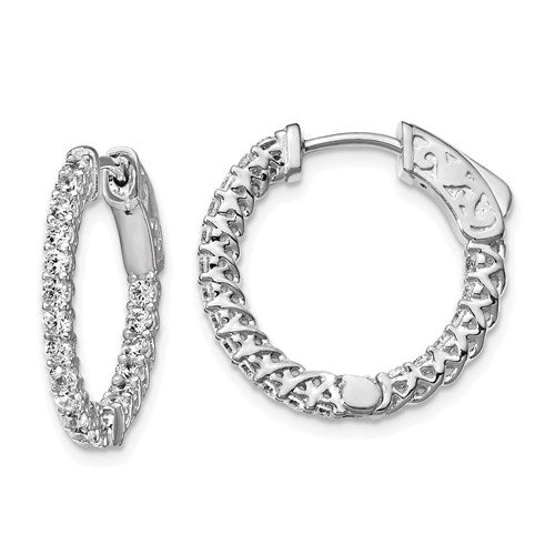 Sterling Silver 11mm CZ Stones In And Out Round Hoop Earrings