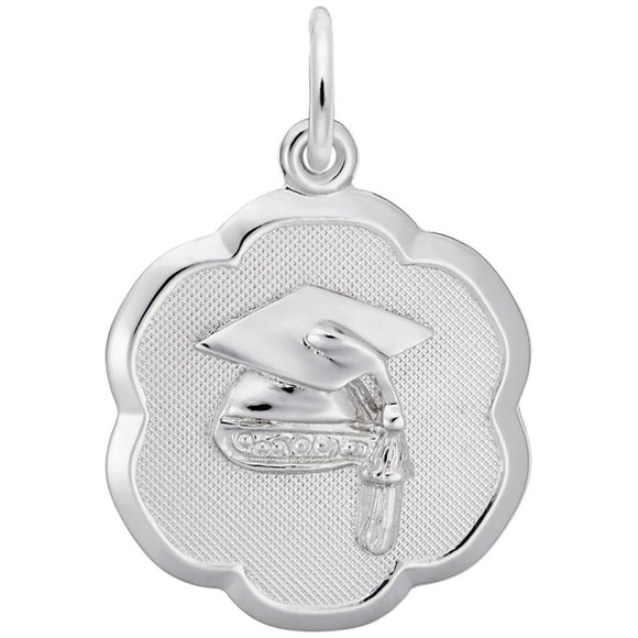 STERLING SILVER GRADUATION CAP SCALLOPED DISC CHARM