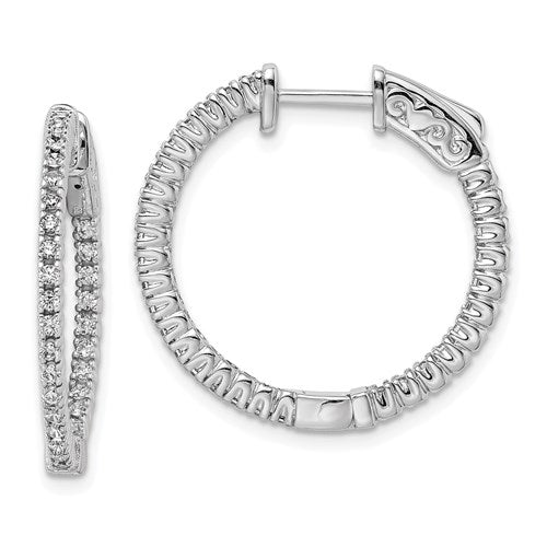 (20mm)Sterling Silver 20mm CZ Stones In And Out Round Hoop Earrings