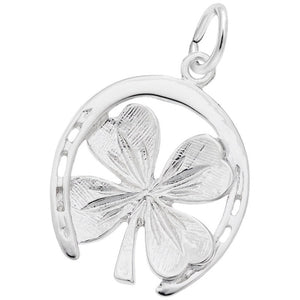 Sterling Silver Horseshoe with Four Leaf Cover Charm