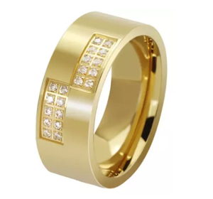 Comfort fit Gold Stainless Steel Ring with Cubic Zirconia