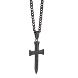 Stainless Steel Black Cubic zirconia Black Ion Sword Cross Necklace