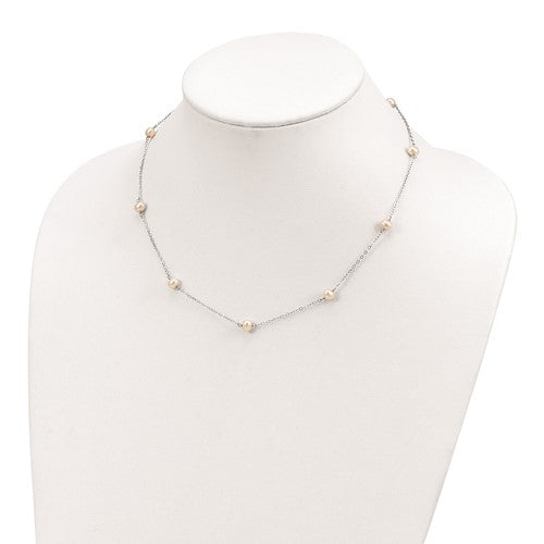 Sterling Silver Rhodium Plating Cultured Pearl Necklace