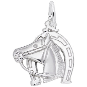 Sterling Silver Horse Head with Horseshoe Charm