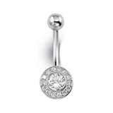 Yellow Gold Halo Belly Button Ring with Cubic Zirconia