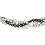 Sterling Silver Rhodium Plated White/Black/Silver FWC Pearl Necklace