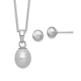 Sterling Silver Rhodium plated FWC Grey Pearl Necklace Set