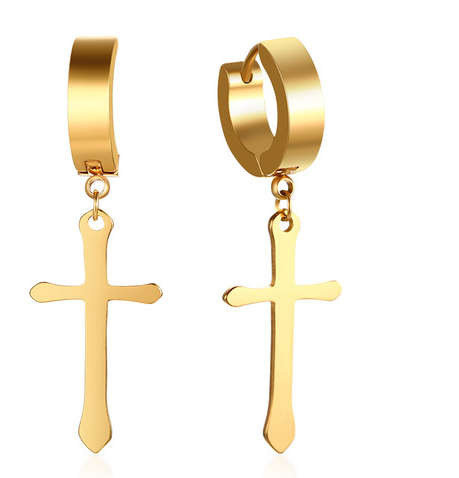 Dangling Cross Hoop Earrings