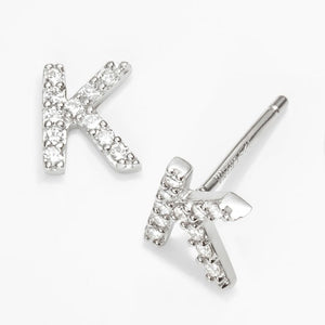 Sterling Silver Initial "K" Stud Earrings