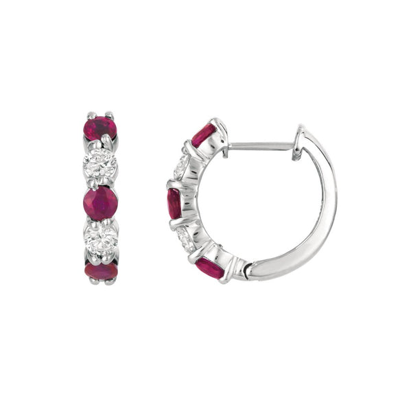 (0.59cttw) WhiteGold Ruby and Diamond Huggies