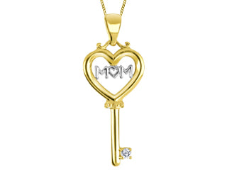 (.025ct) Heart - Top Key Necklace in Yellowgold