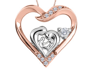 9 Diamond: (7x.003 and 2x.004) and 1 Canadian Diamond: .02ct  Whitegold and Rosegold Mother and Child Diamond Necklace