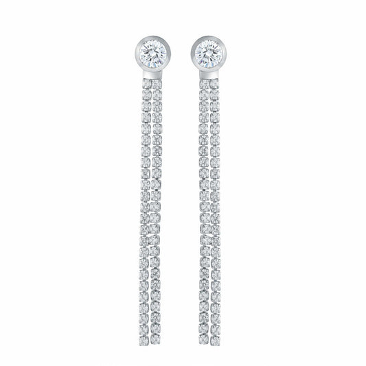 Stainless Steel CZ Bezel Drop Chandelier Earrings