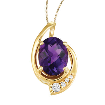 (0.026Cttw) 10K Yellow Gold Amethyst Pendant with Canadian Diamond