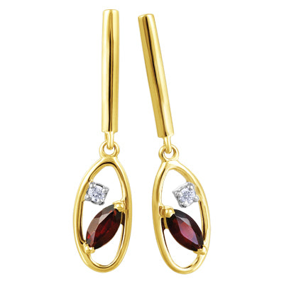 (0.054cttw)10k YellowGold Garnet Earrings with Canadian Diamond