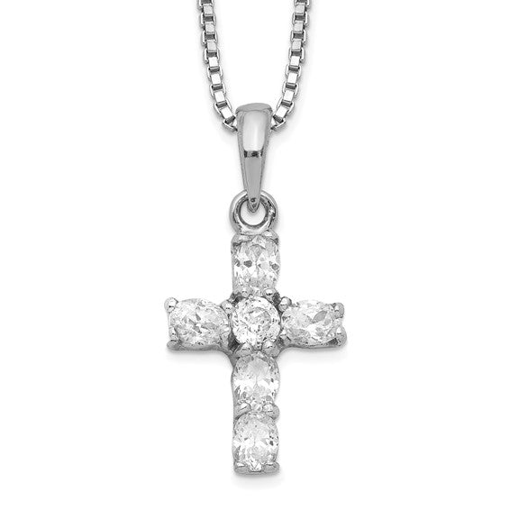 Sterling Silver Round CZ Cross Necklace