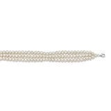 Sterling Silver Rhodium Plated White Pearl Necklace Choker 5-6mm 3 rows FWC Pearl with 1.5in Choker