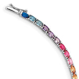 Sterling Silver Oval Colorful Cz Tennis Bracelet