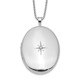 Sterling Silver Oval Diamond Locket Necklace