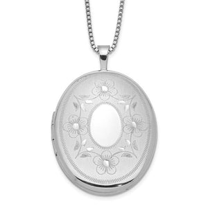 Sterling Silver Floral Oval Locket Necklace