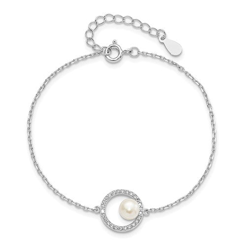 Sterling Silver White Button Pearl Bracelet