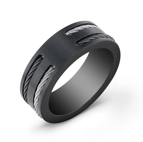 Black Cable Stainless Steel Ring
