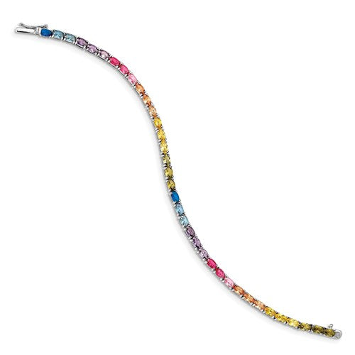 Sterling Silver Oval Colorful Cz Tennis Bracelet