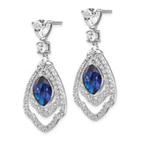 Sterling Silver Lab Created Sapphire Marquise Shape and White Cz Drop Earrings