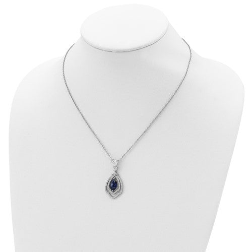 Sterling Silver Synthetic Sapphire and Cz Necklace