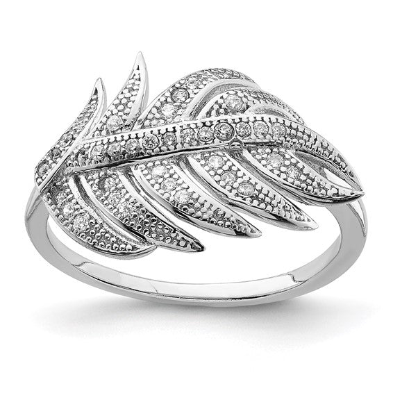 Sterling Silver CZ Leaf Ring
