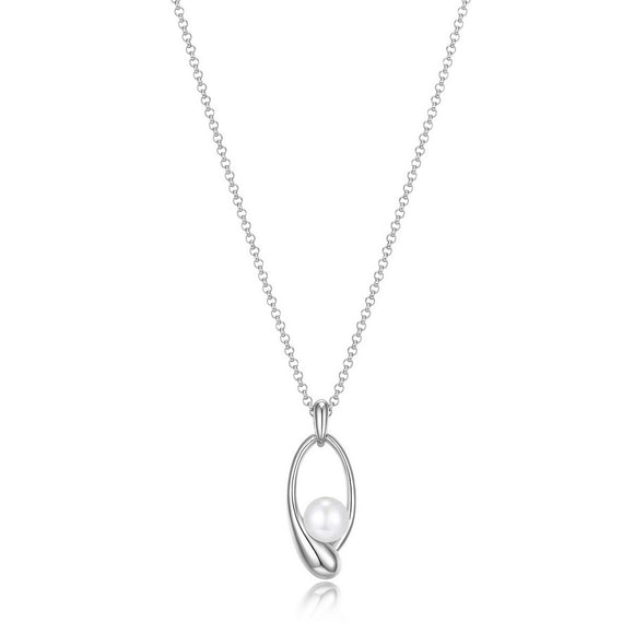 Sterling Silver Rhodium-plated pear shape white pearl Necklace
