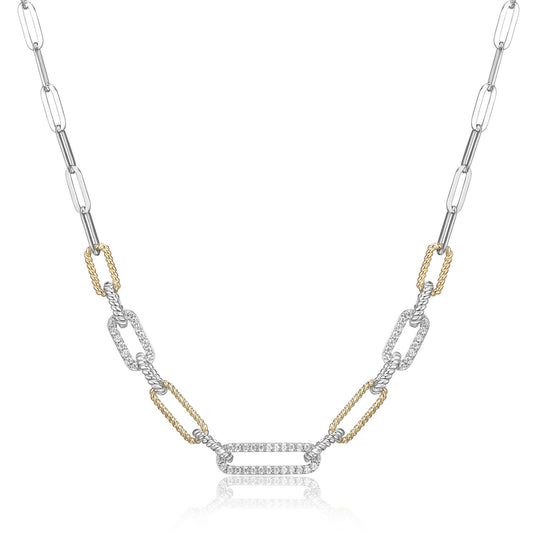 Reign By Paj Two Tone Sterling Silver Paperclip Necklace