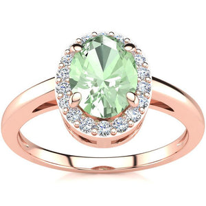 Rosegold Green Amethyst Diamond Ring