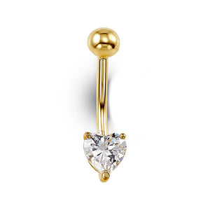 Yellow Gold Belly Button Ring with Heart Cubic Zirconia