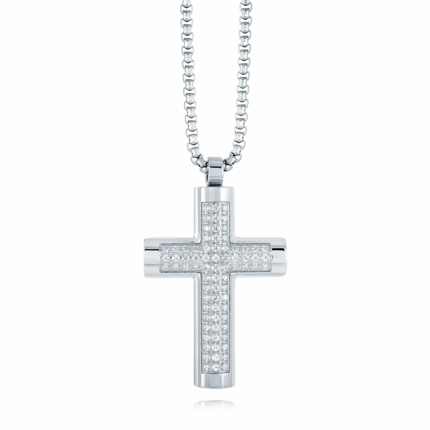 Stainless Steel Black Ion Cubic zirconia Cross Necklace