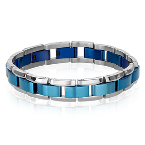 Stainless Steel Blue Mate Bracelet with Polished Edges