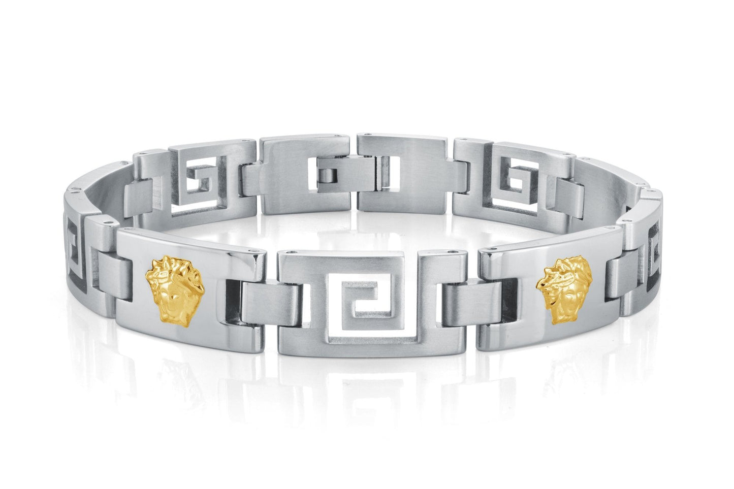 Stainless Steel Medusa Head Greek Key Cut Out Bracelet