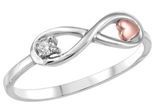 (0.04cttw)10K Whitegold Infinity Ring with Heart Canadian Diamond