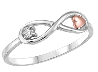 (0.04cttw) Whitegold Infinity Ring with Heart Canadian Diamond