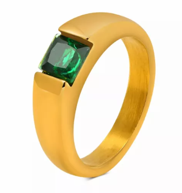 Stainless Steel Synthetic Green Emerald