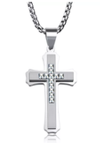 Stainless Steel Cross Pendant with Cubic Zirconia