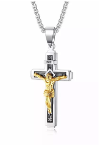 Stainless Steel Two-Tone Crucifix Cross Necklace