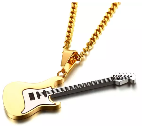 Stainless Steel TwoTone Guitar Necklace