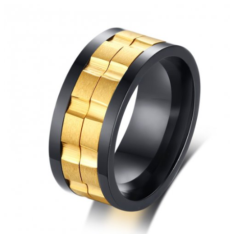 Stainless Steel Black and Gold Ip Spinning Ring