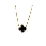 Sterling Silver Clover Design Onyx Necklace